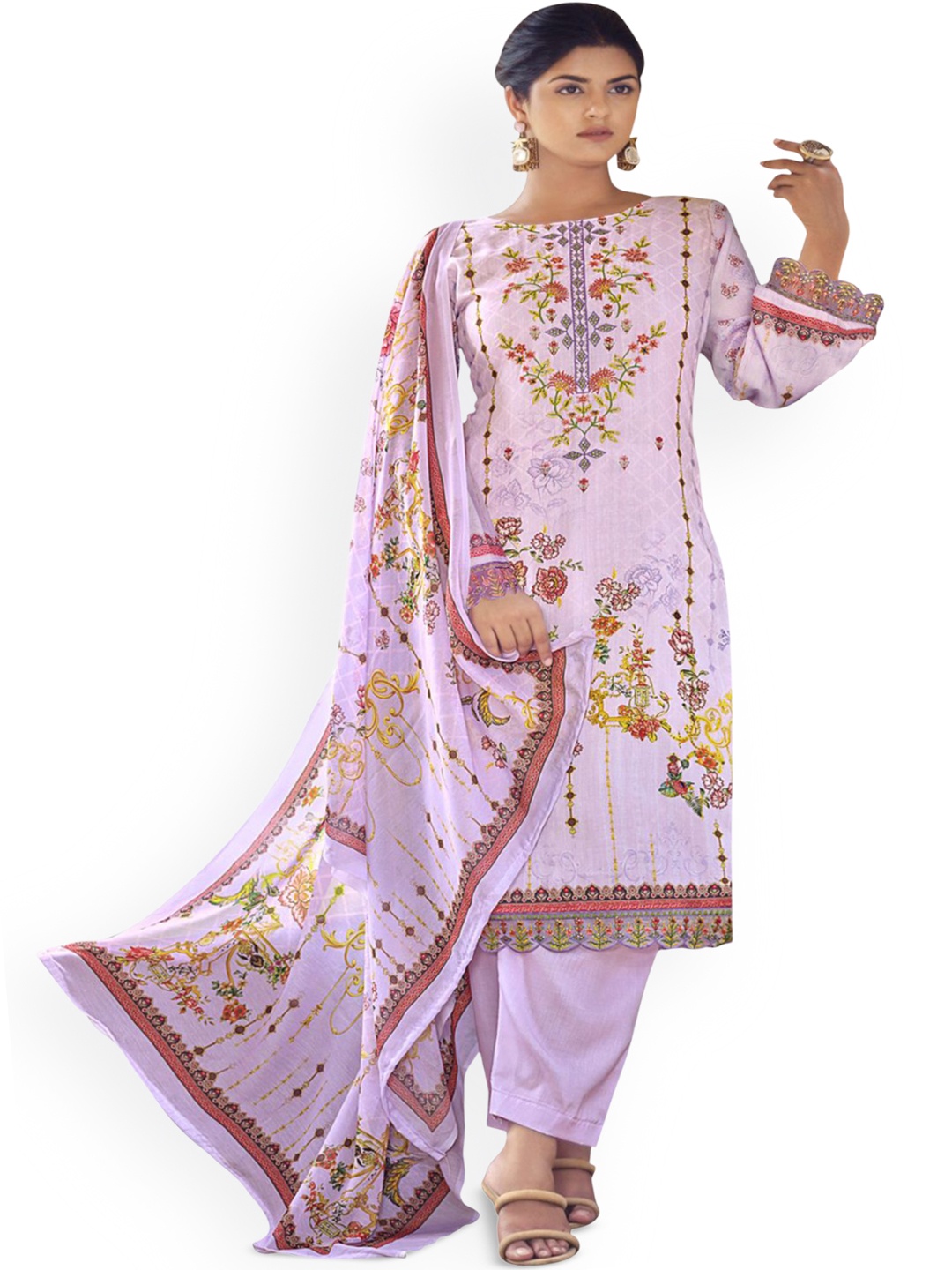 

DRAVINAM Trends Embroidered Pure Cotton Unstitched Dress Material, Purple