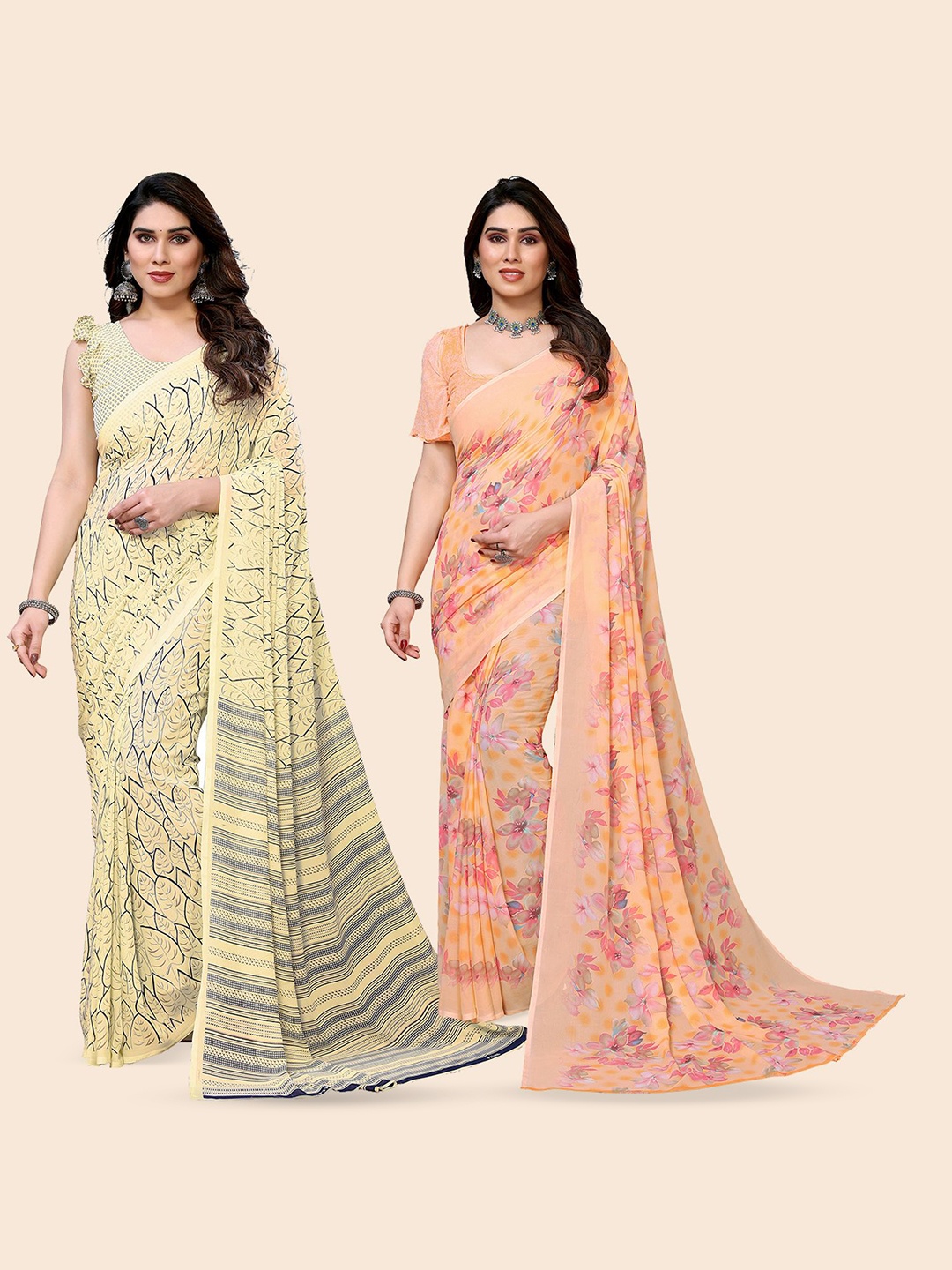 

Moda Rapido Floral Poly Georgette Saree, Peach