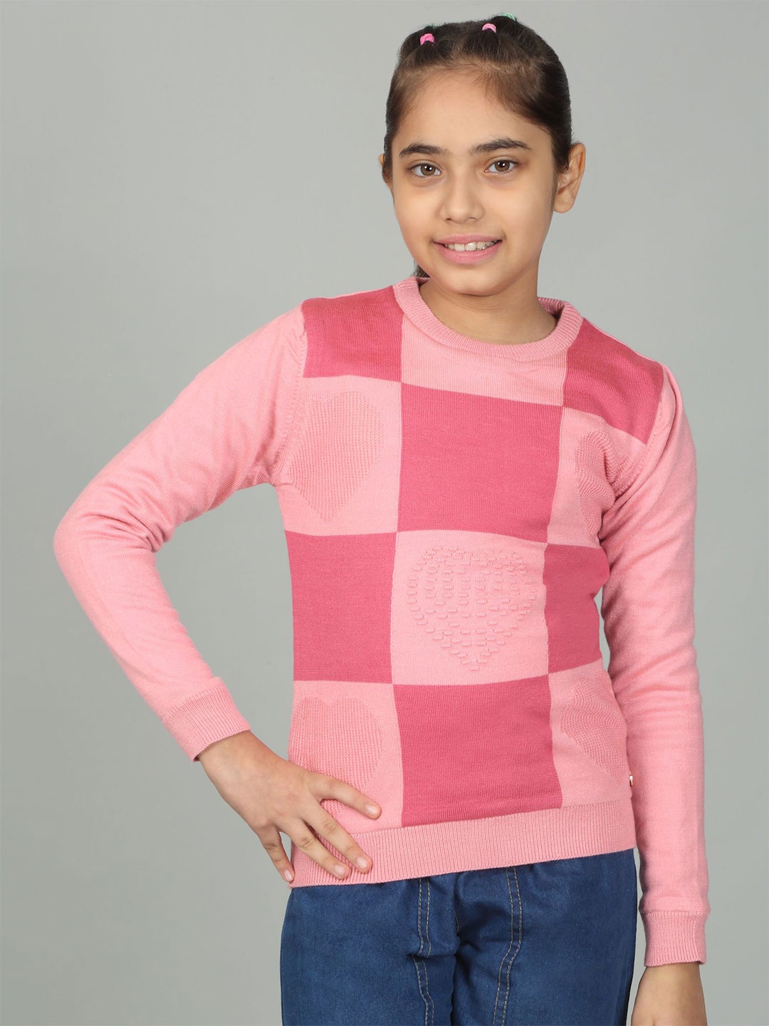 

Cantabil Girls Checked Pullover, Pink