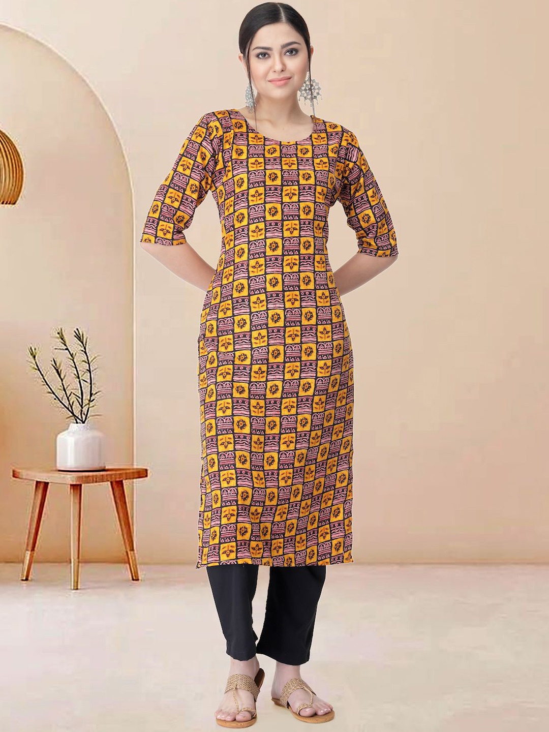 

Moda Rapido Women Ethnic Motifs Printed Regular Kurta with Trousers, Yellow