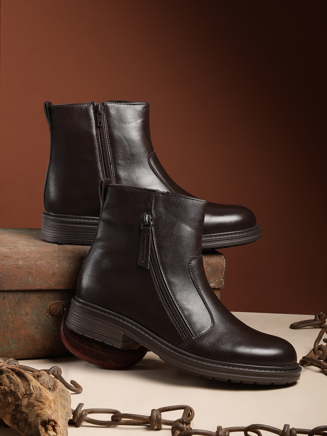 

The Roadster Lifestyle Co. Women Solid Regular Boots, Coffee brown