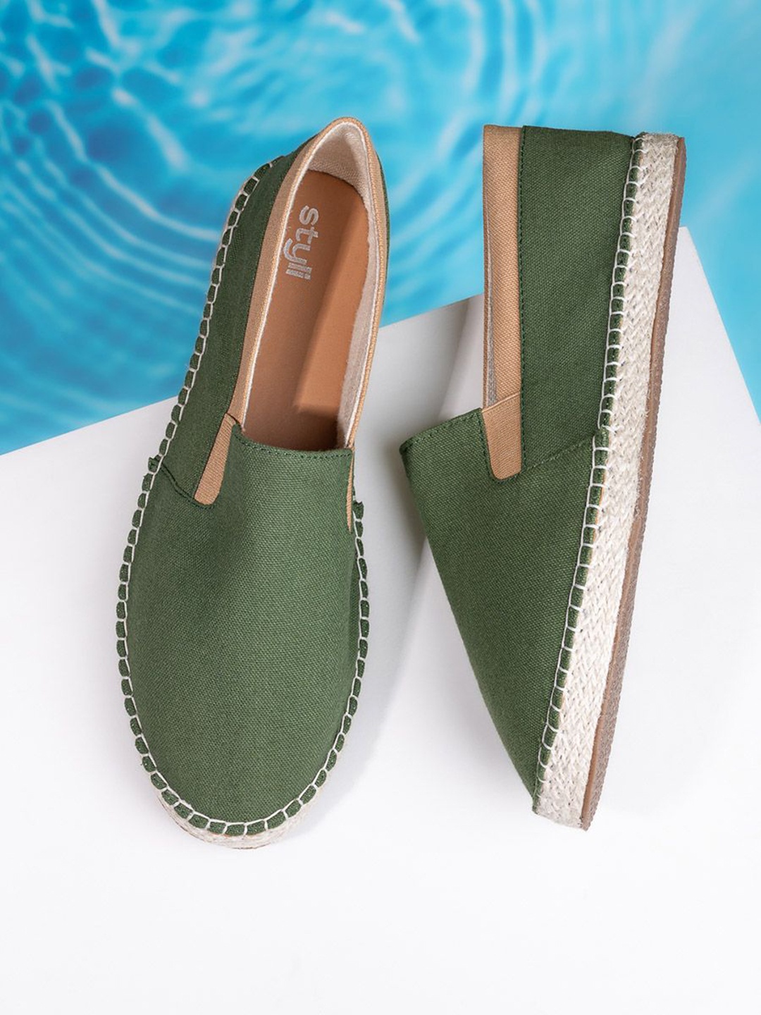

Styli Men Canvas Slip On Espadrilles, Khaki