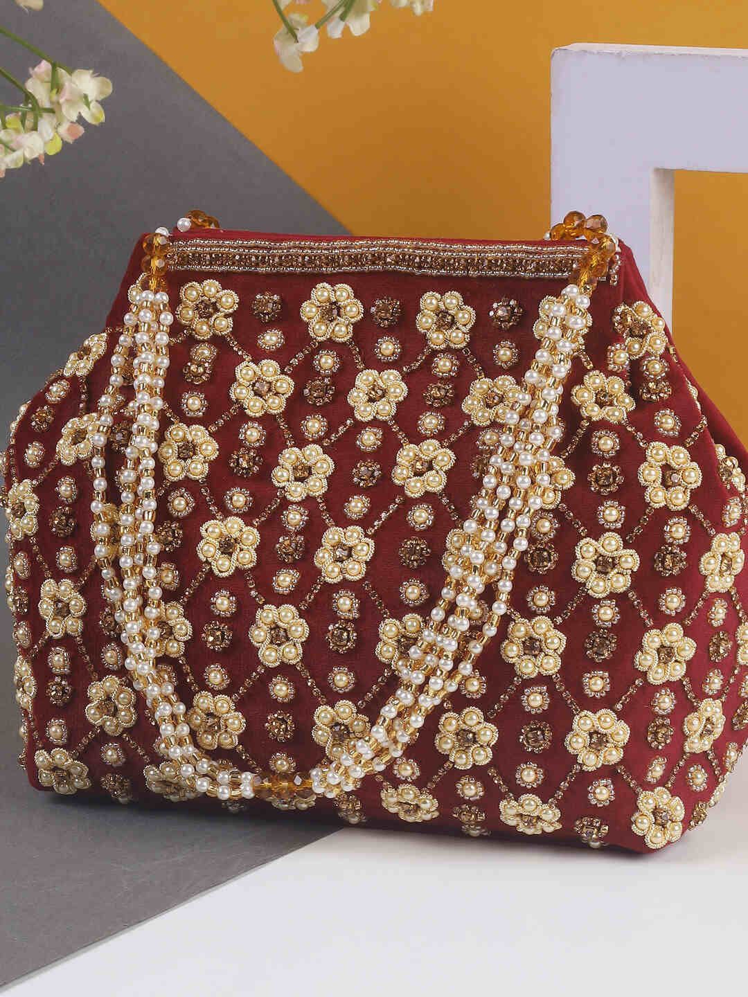 

Mochi Floral Embellished Suede Structured Tote Bag, Maroon