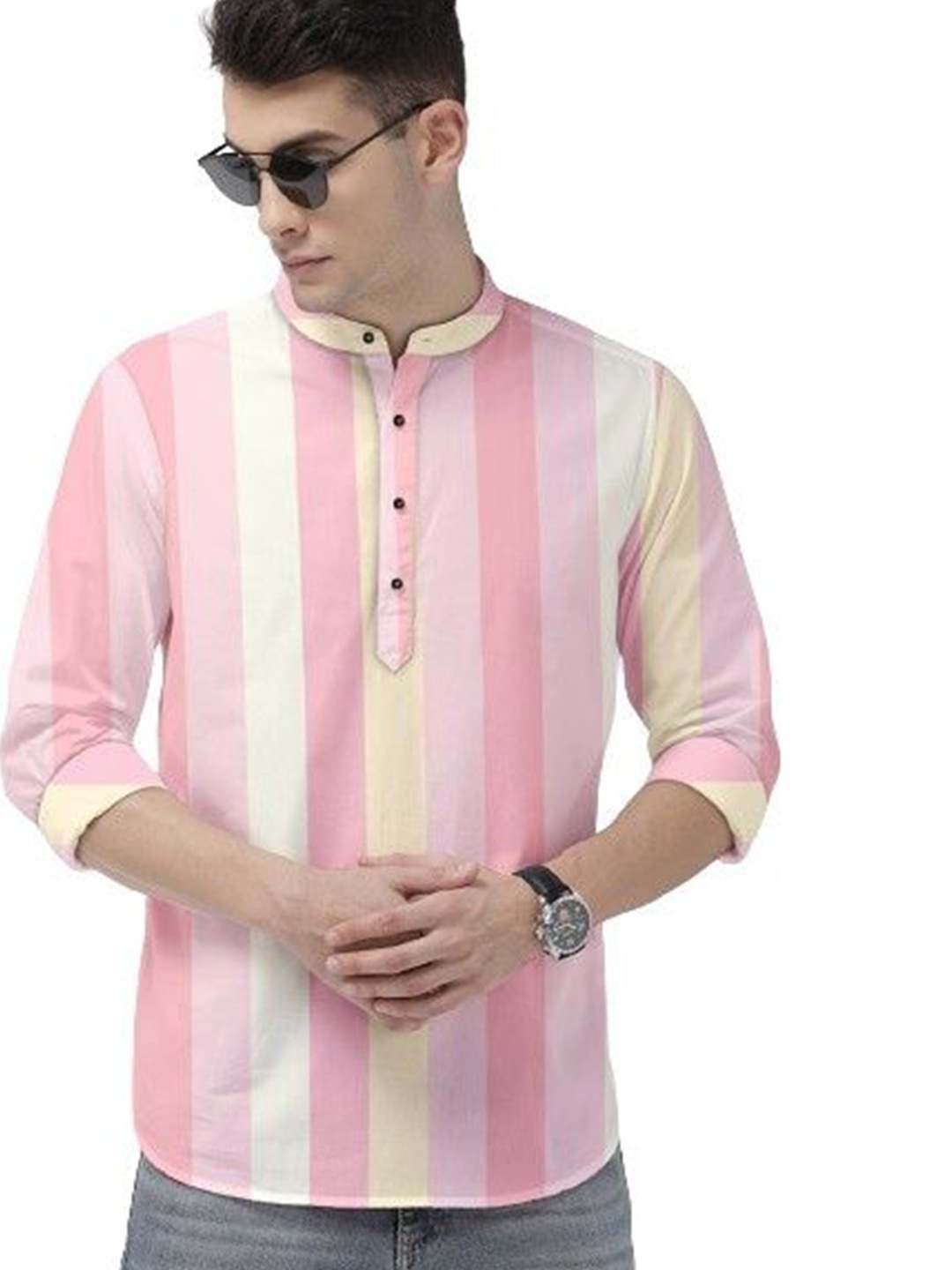 

ISUEL FAB Men Vertical Striped India Slim Fit Casual Shirt, Pink