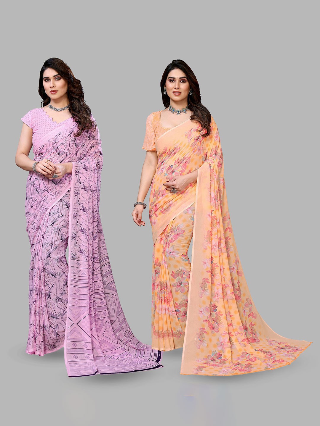 

Moda Rapido Floral Poly Georgette Saree, Pink