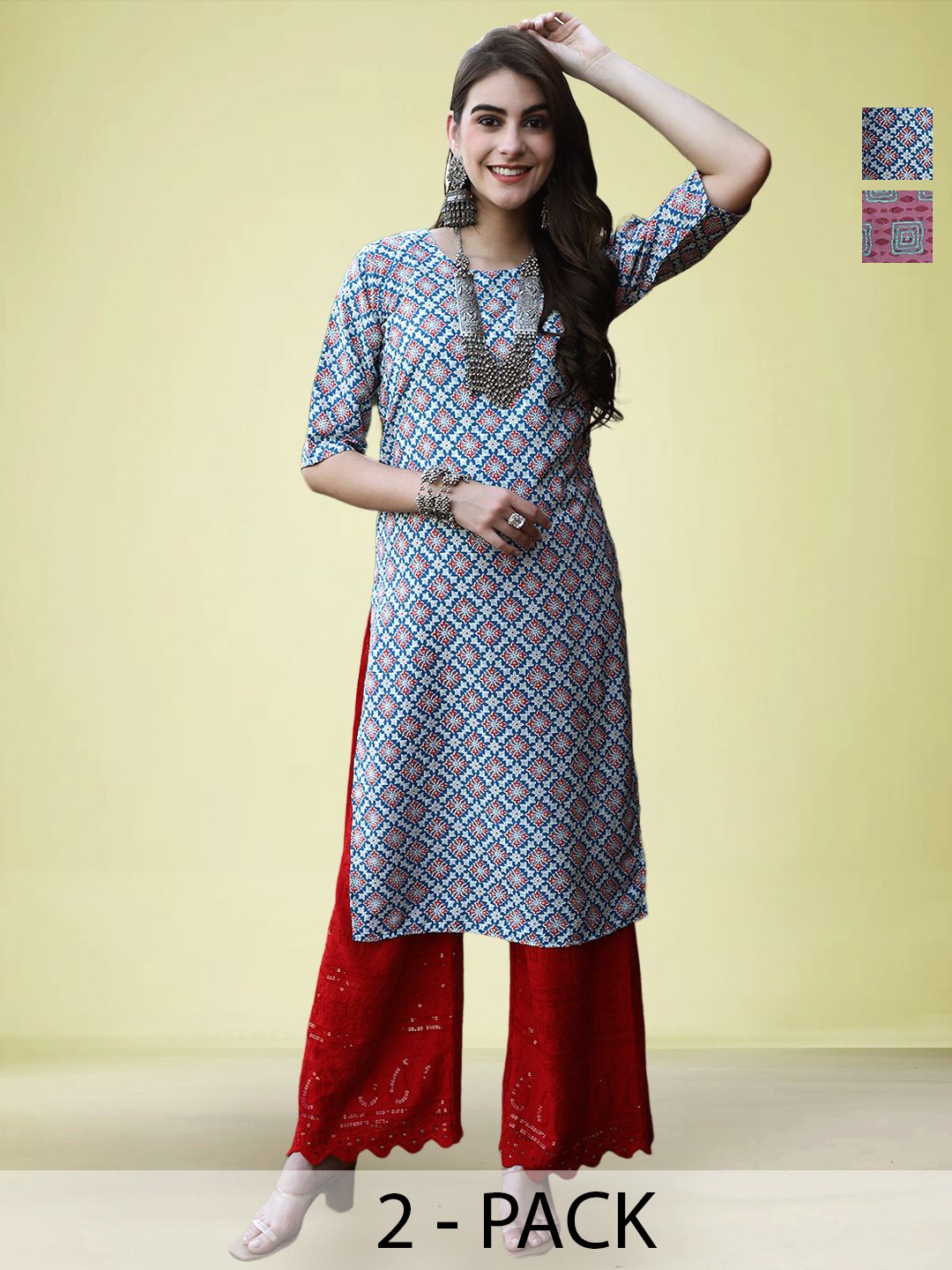 

Moda Rapido Women Pack Of 2 Printed Straight Kurtas, Blue