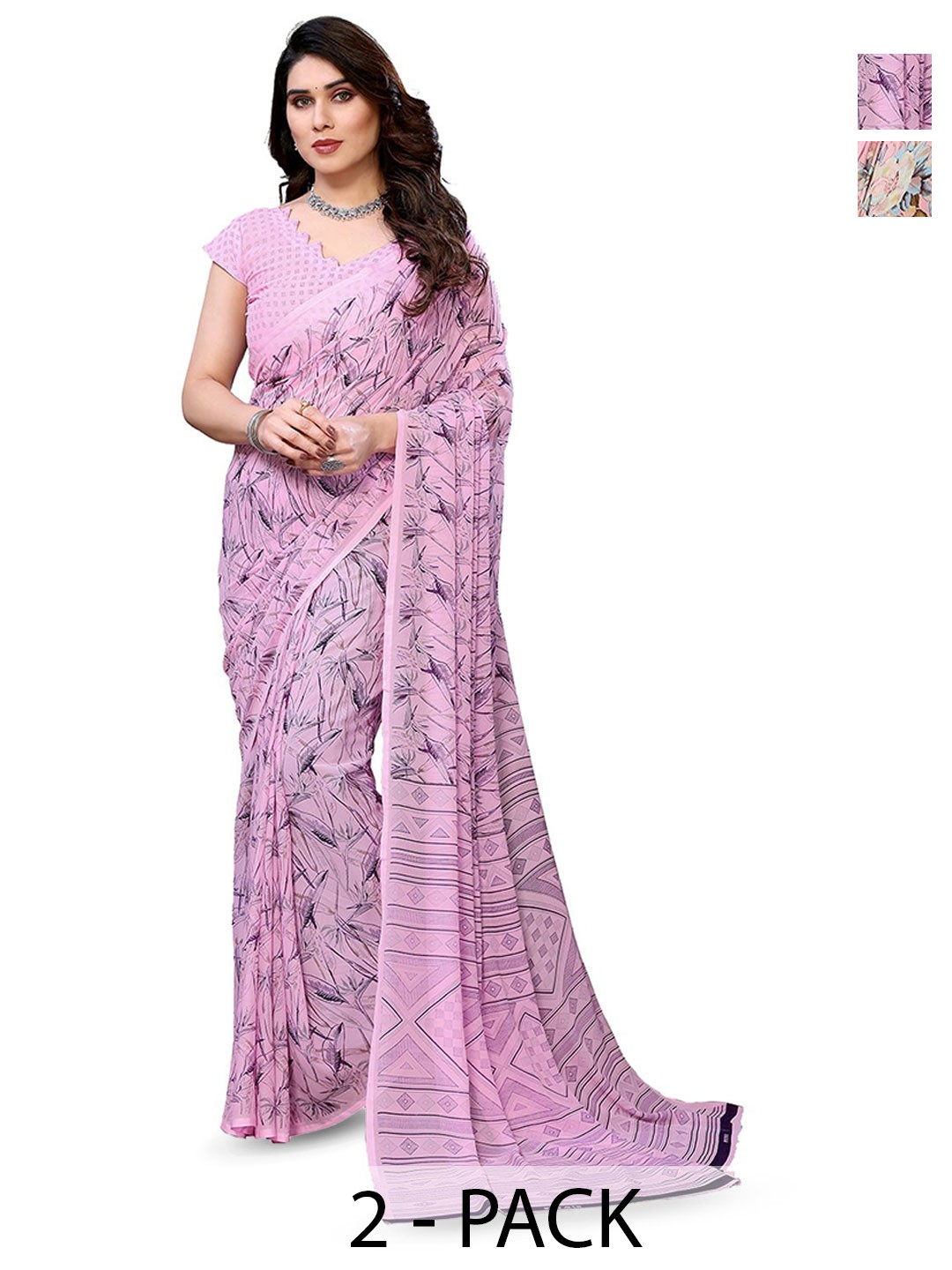 

Moda Rapido Floral Poly Georgette Saree, Pink