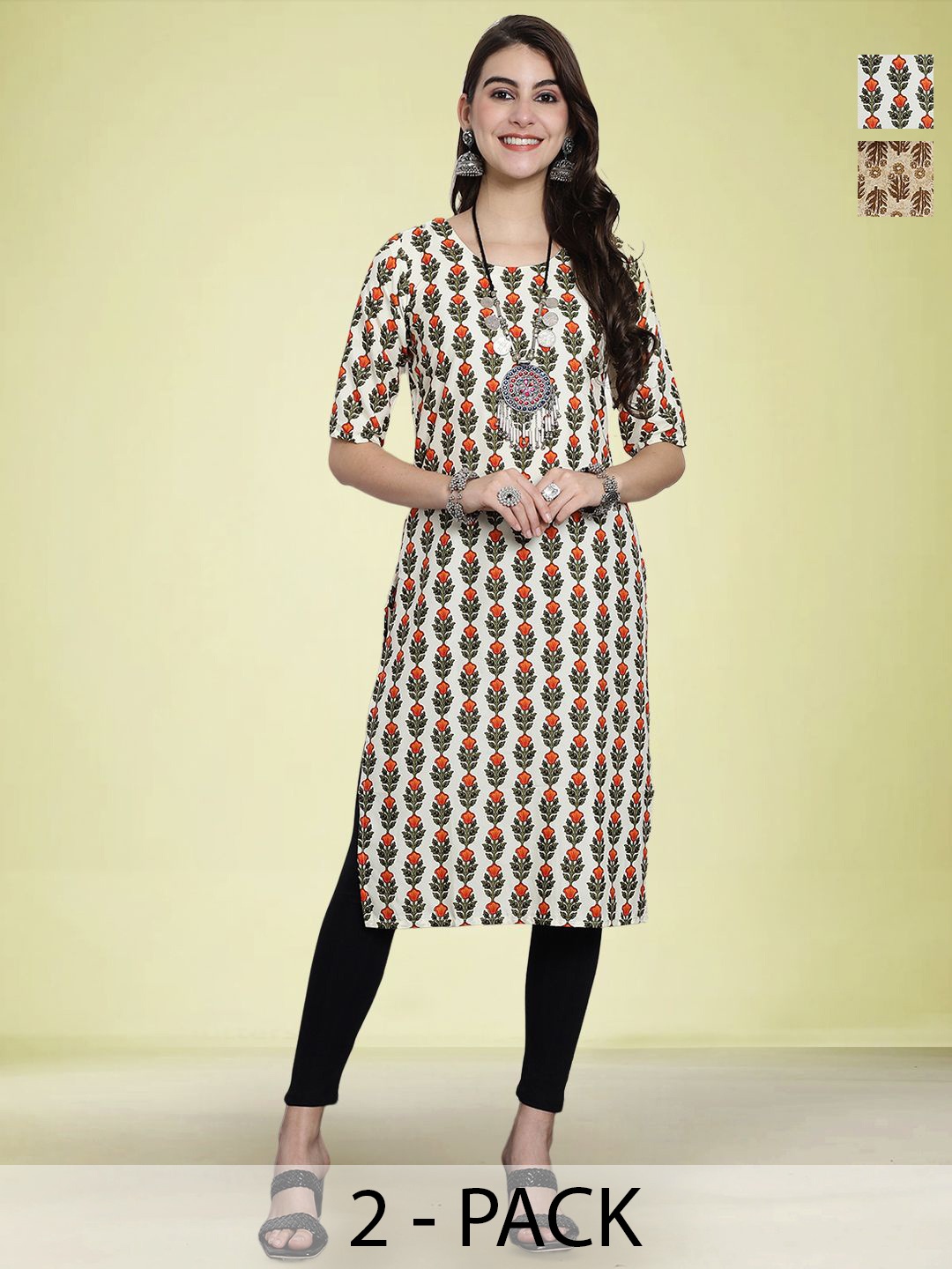 

Moda Rapido Selection Of 2 Floral Printed Kurtas, White