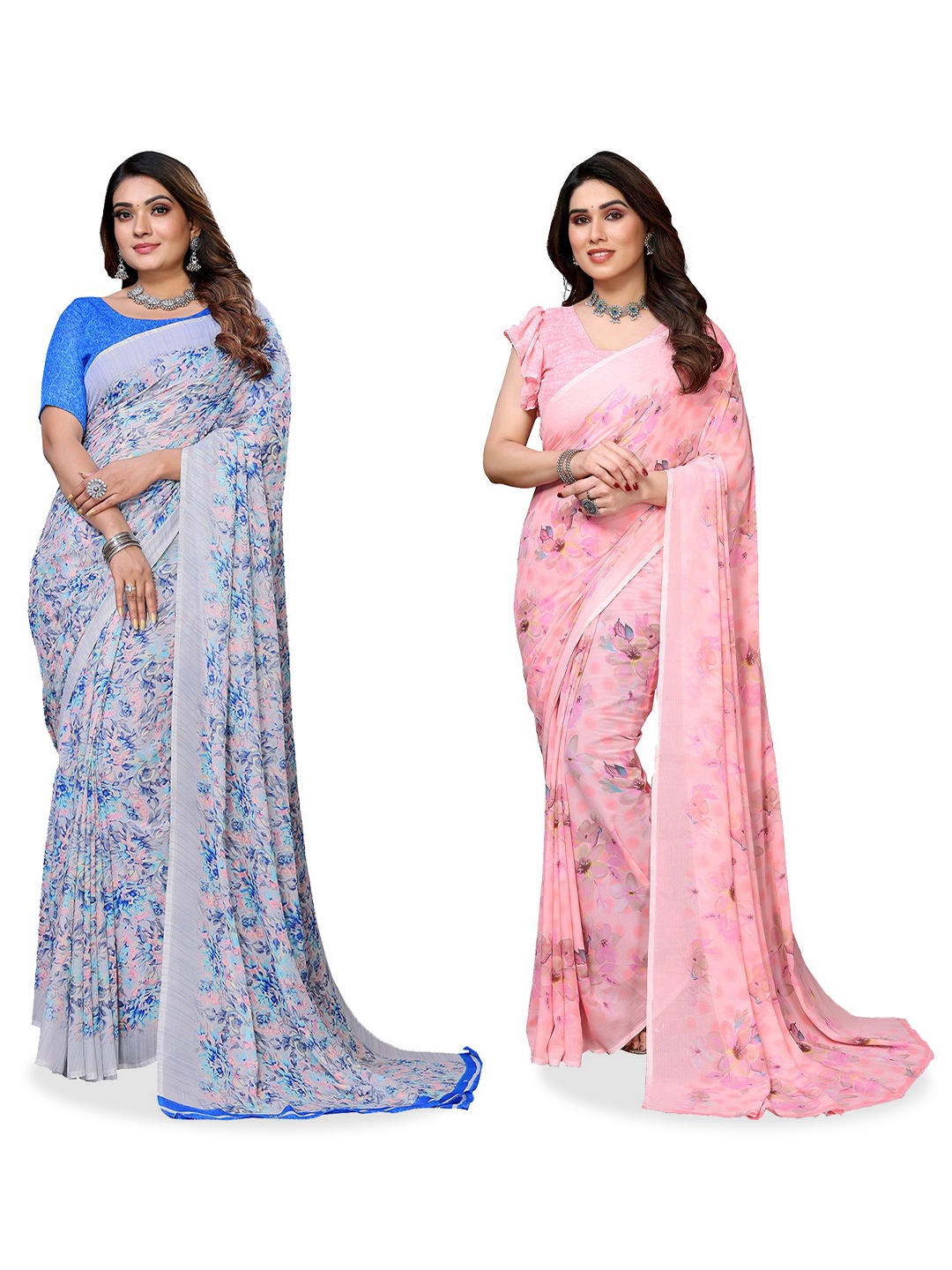 

Moda Rapido Floral Poly Georgette Saree, Pink