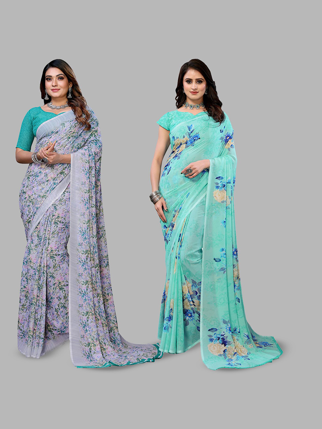 

Moda Rapido Floral Poly Georgette Saree, Green