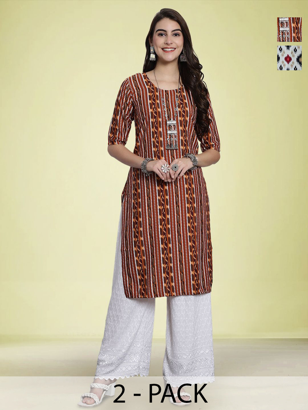 

Moda Rapido Pack Of 2 Printed Round Neck Kurtas, Maroon