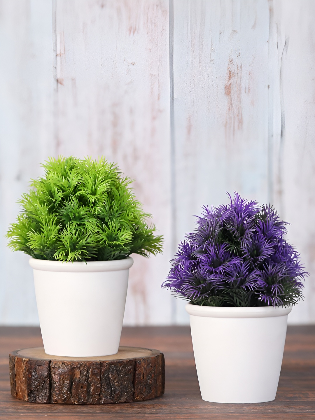 

FOLIYAJ Green & Purple 2 Pieces Artificial Bushy Plant With Pot