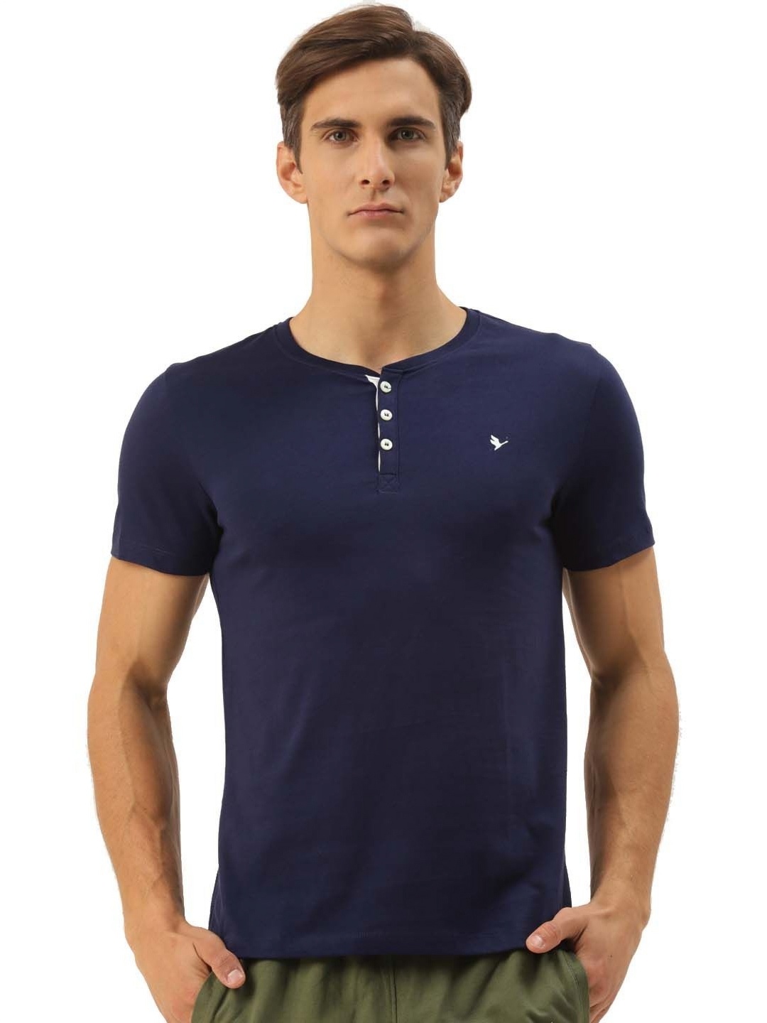 

AMSWAN Men Henley Neck Pockets T-shirt, Navy blue