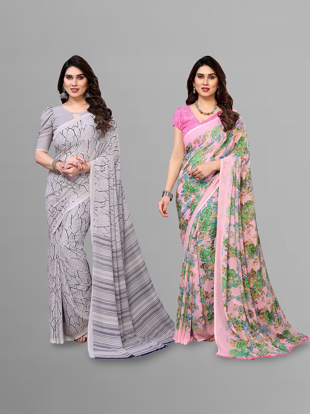 

Moda Rapido Floral Poly Georgette Saree, Grey