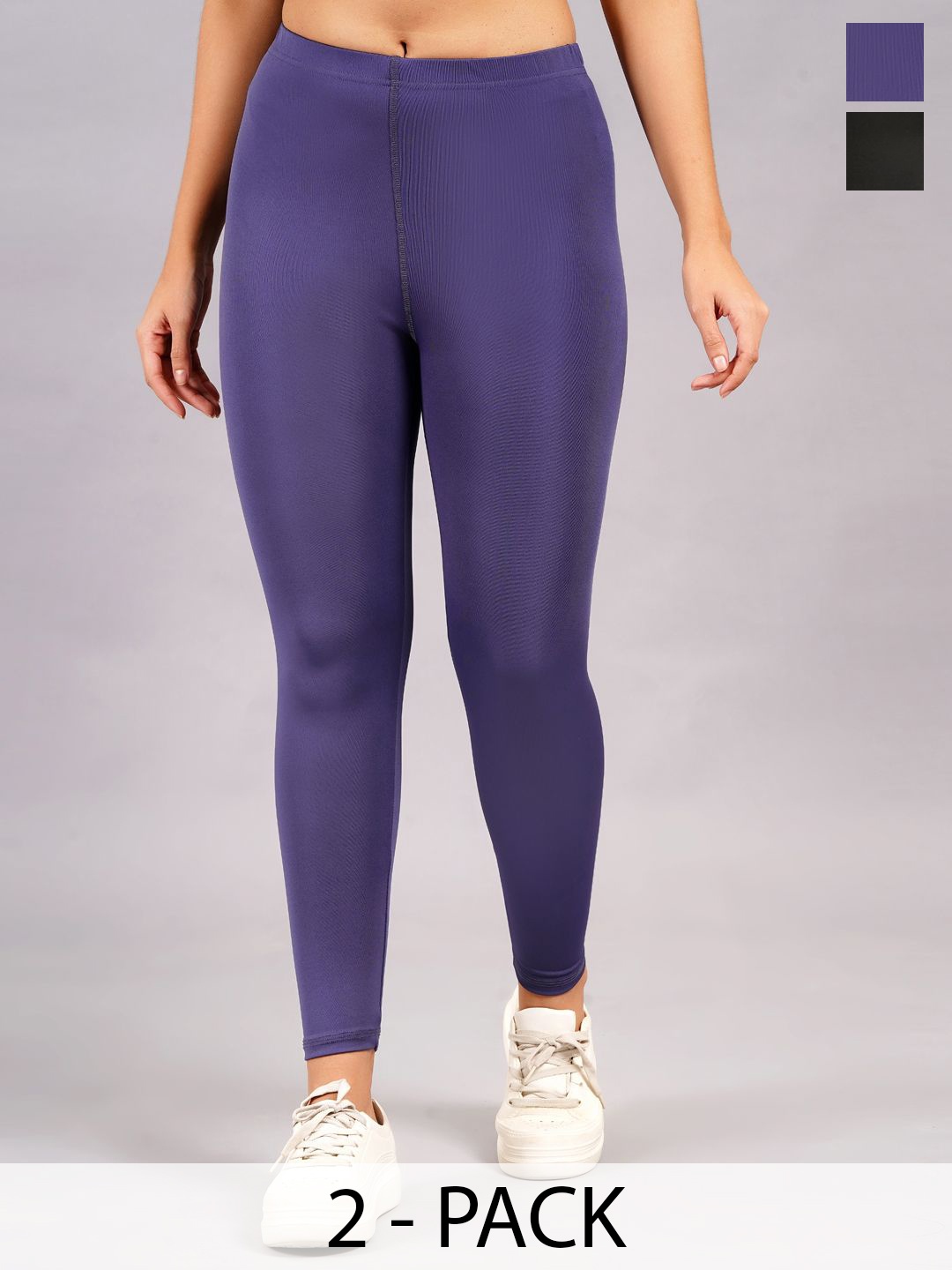 

NEVER LOSE Women Pack Of 2 High-Rise Ankle-Length Tights, Purple