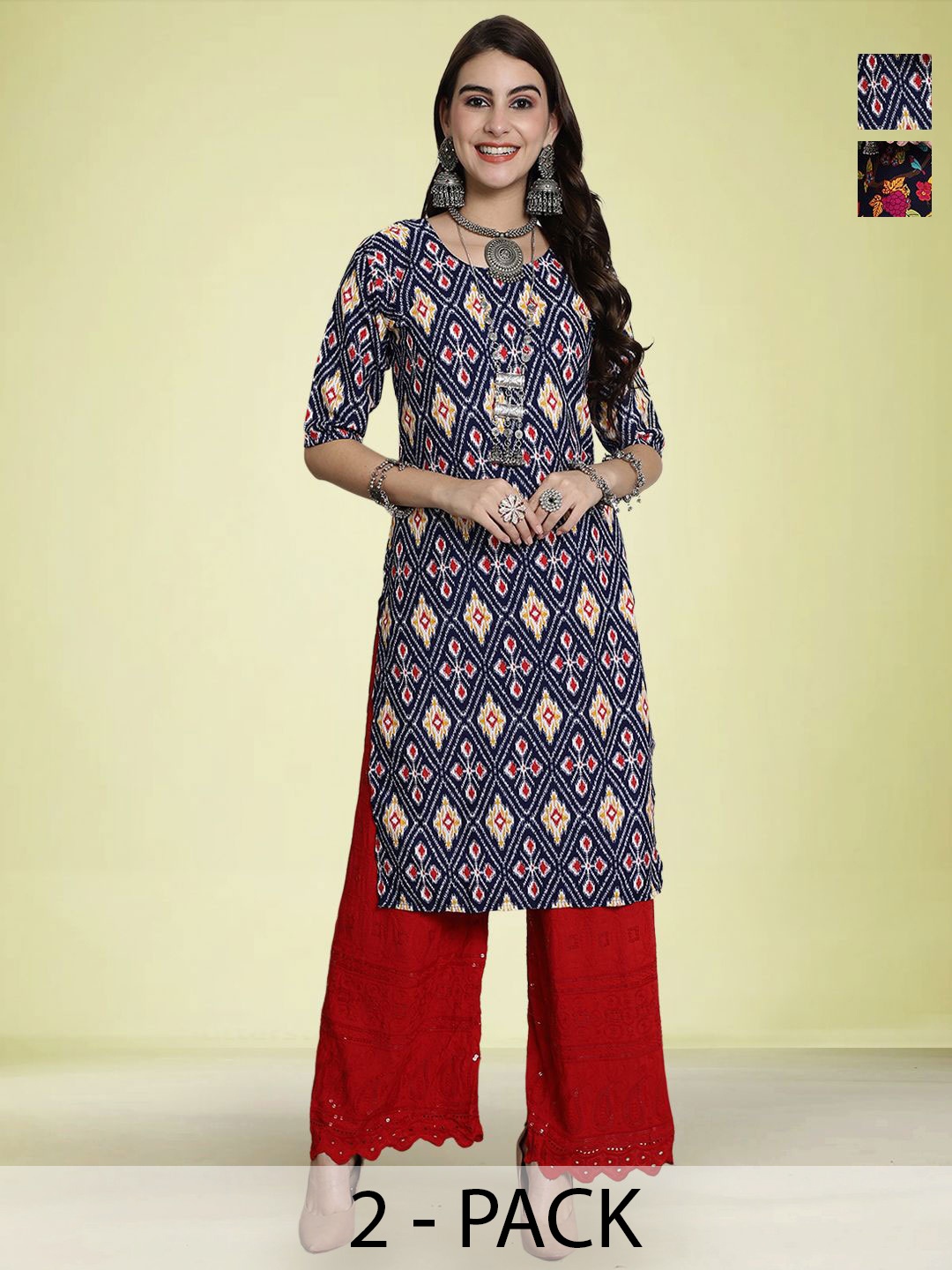 

Moda Rapido Women Pack Of 2 Printed Straight Kurtas, Blue