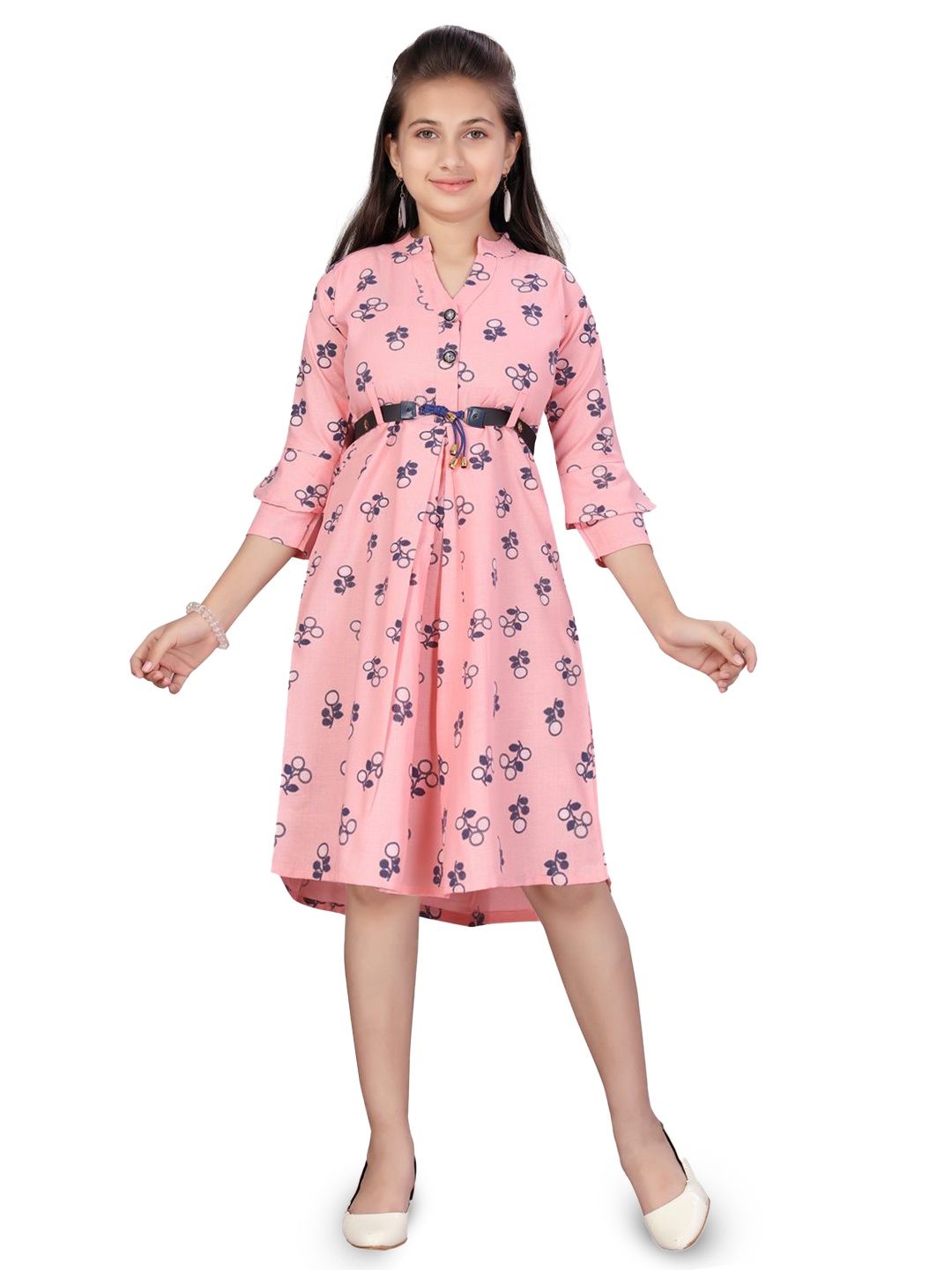 

HERE&NOW Girls Floral Print Fit and Flare Dress, Pink