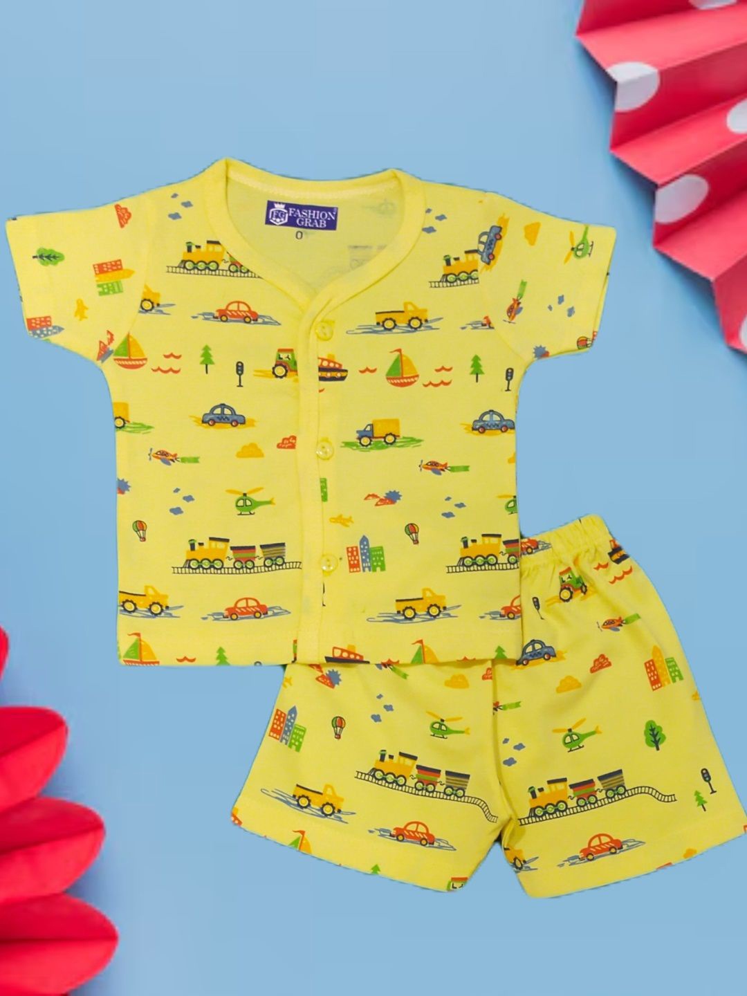 

FASHION GRAB Infant Kids Printed Pure Cotton Shirt With Shorts, Yellow