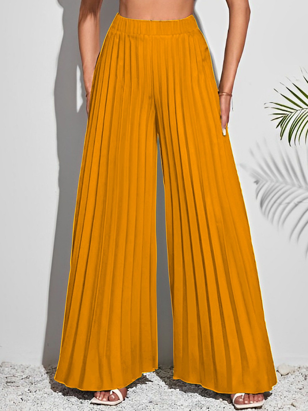 

LECOWAR Women Knitted Palazzos, Mustard