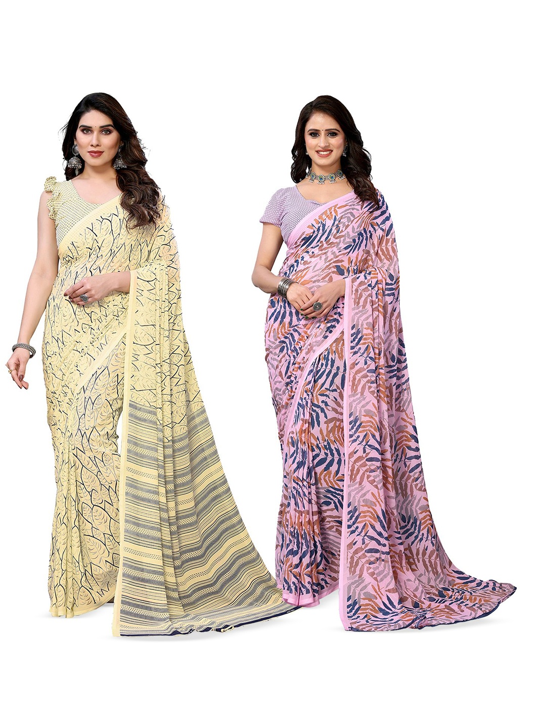 

Moda Rapido Floral Poly Georgette Saree, Cream