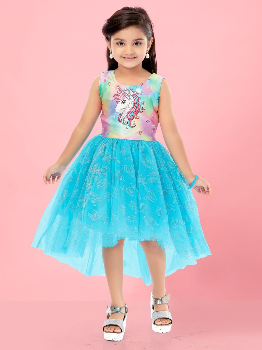

BAESD Floral Print Net Fit & Flare Dress, Turquoise blue