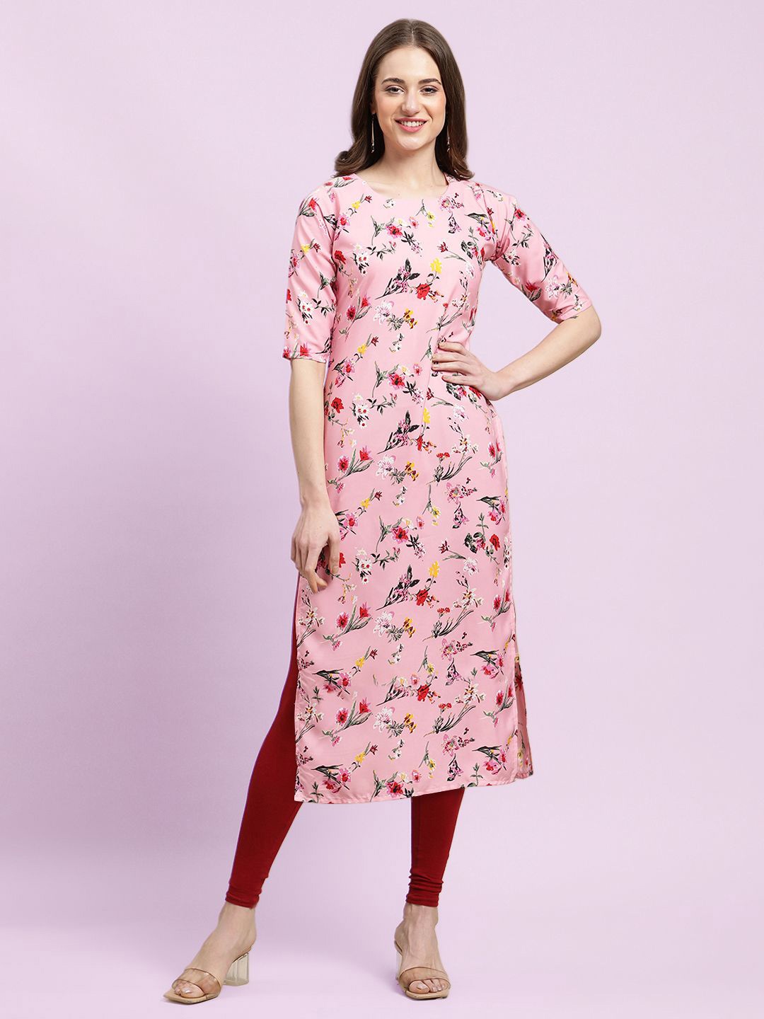 

Moda Rapido Floral Printed Round Neck Straight Kurta, Pink