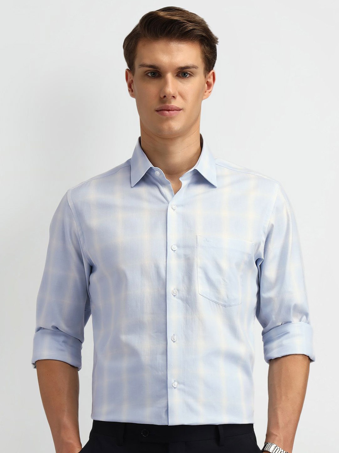 

Arrow Men Classic Fit Spread Collar Checked Cotton Formal Shirt, Blue