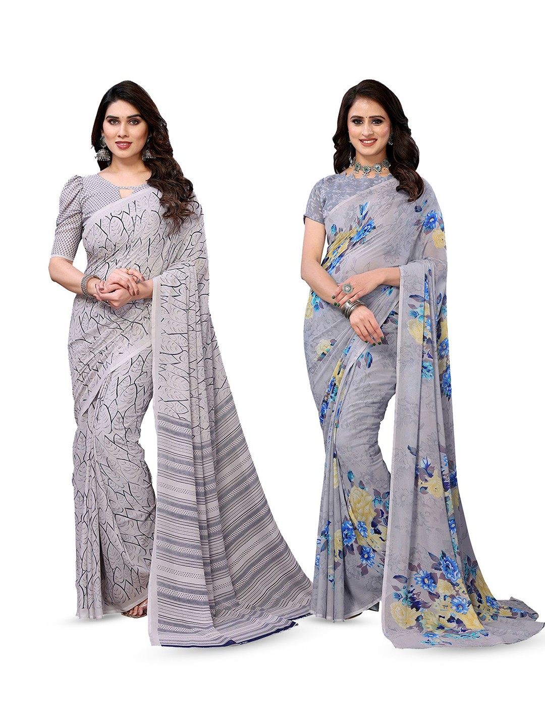 

Moda Rapido Floral Poly Georgette Saree, Grey