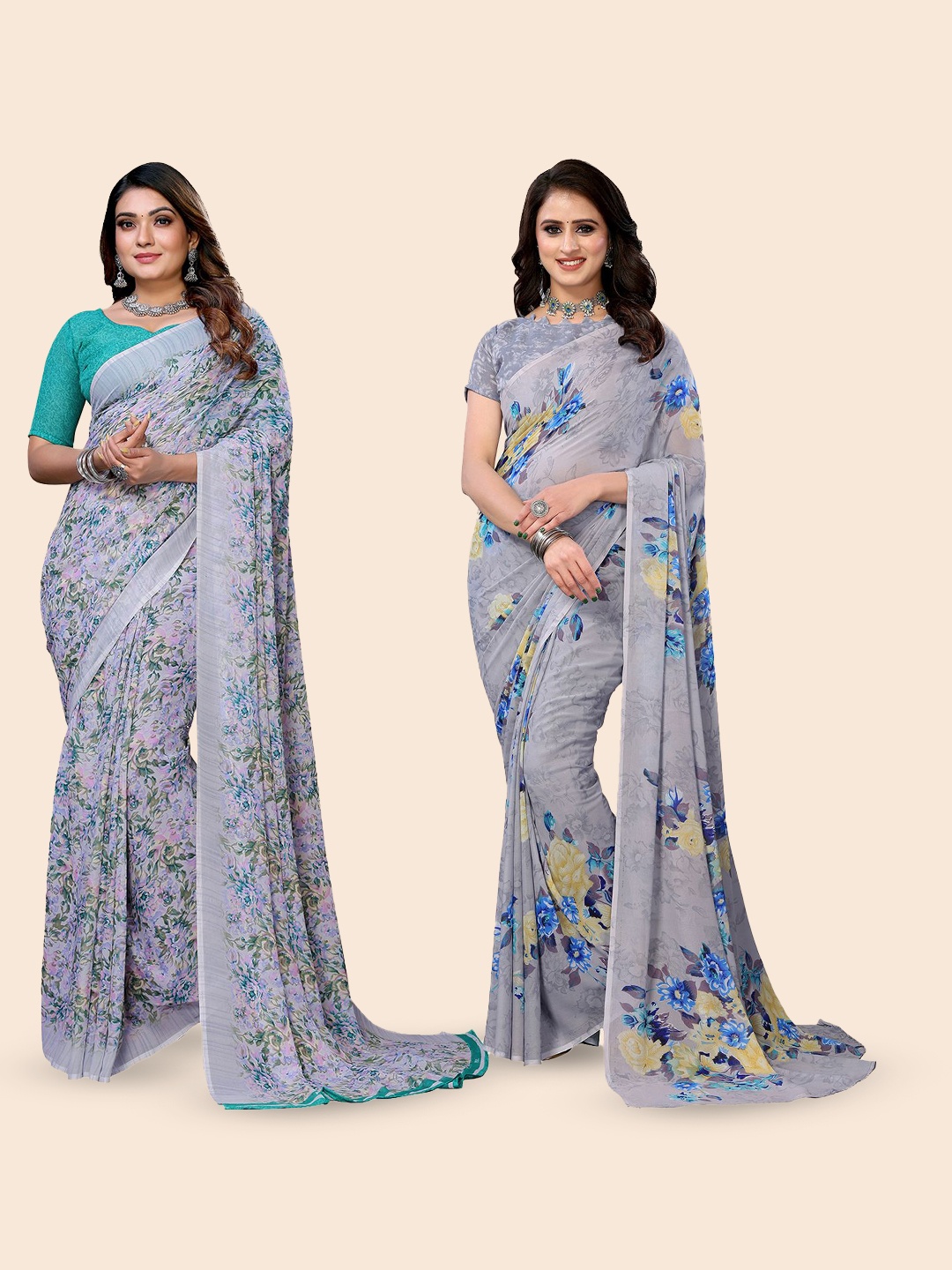 

Moda Rapido Floral Poly Georgette Saree, Grey