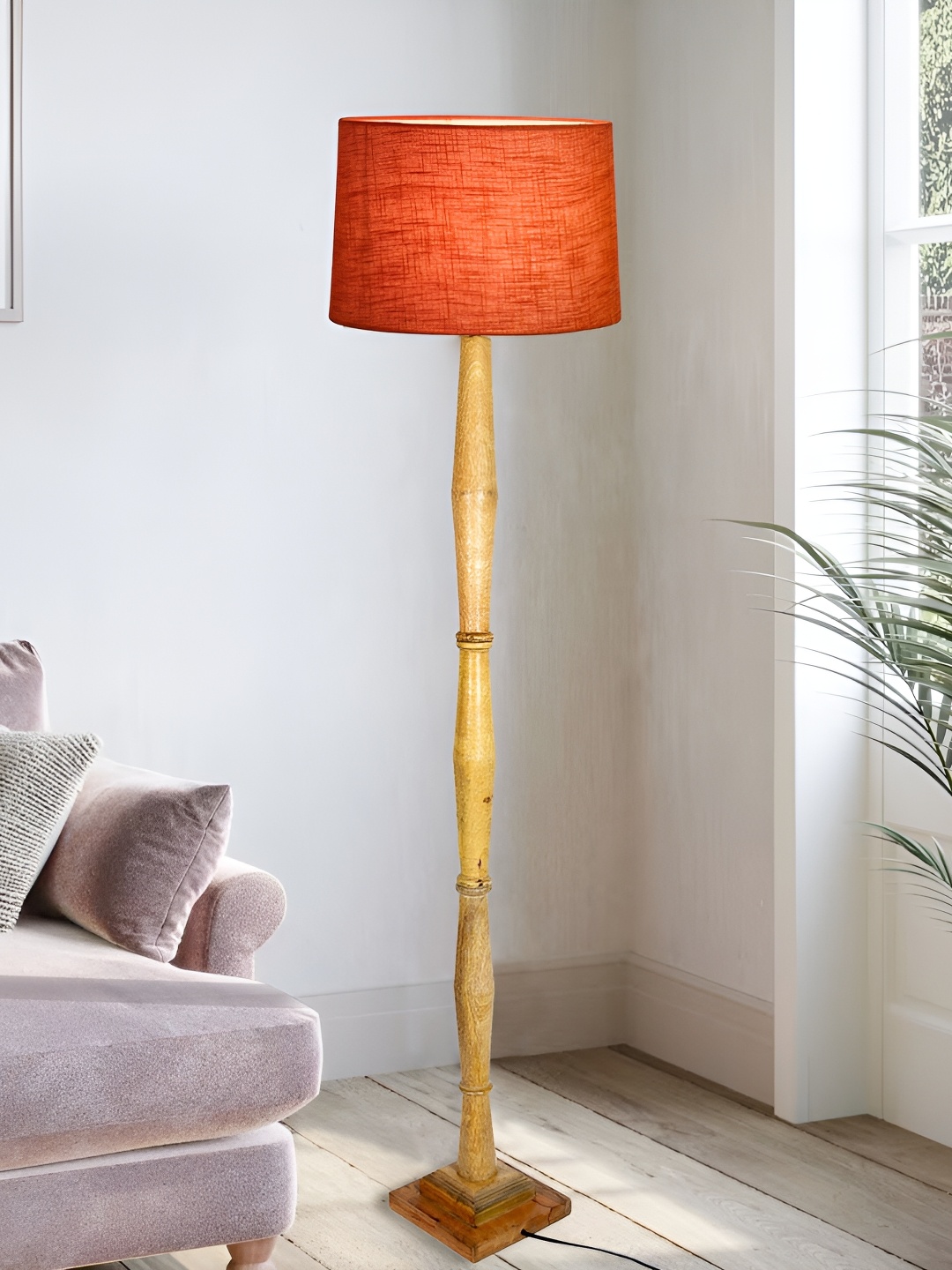 

Homesake Red & Beige Cylinder Shaped Wooden Floor Lamp