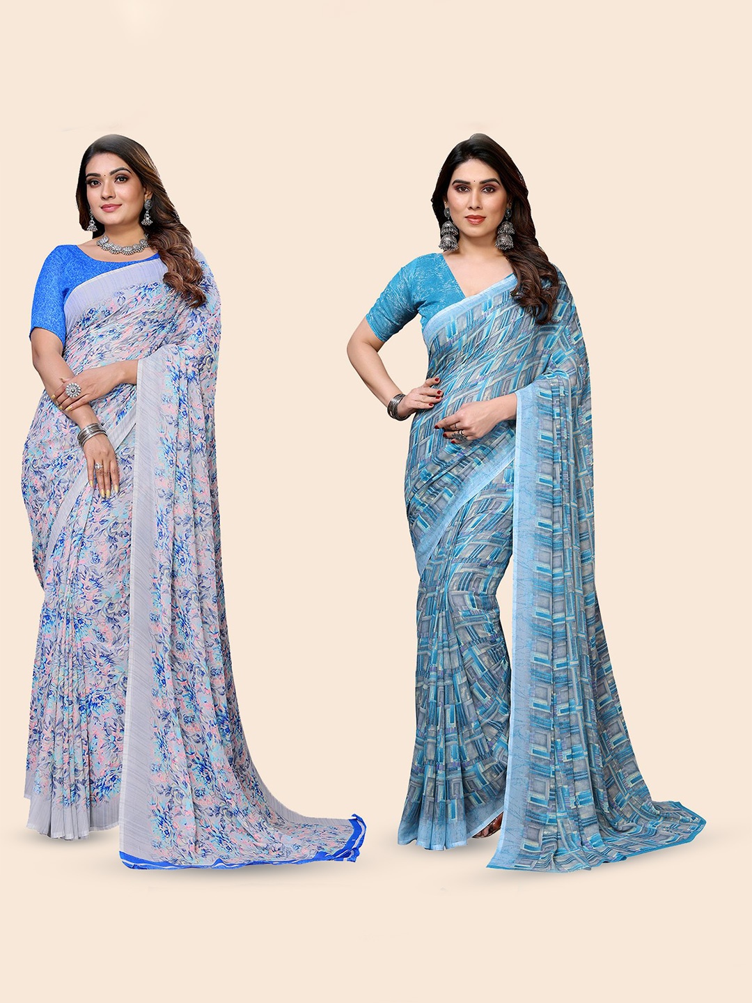 

Moda Rapido Floral Poly Georgette Saree, Blue