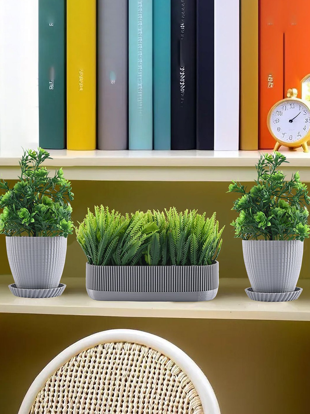 

Kuber Industries Grey & Green 6 Pieces Succulent Artificial Plant With Pot