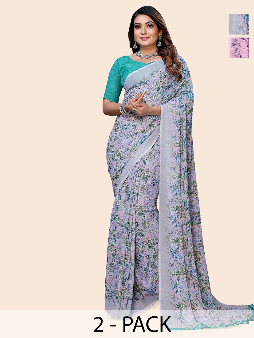 

Moda Rapido Floral Poly Georgette Saree, Grey