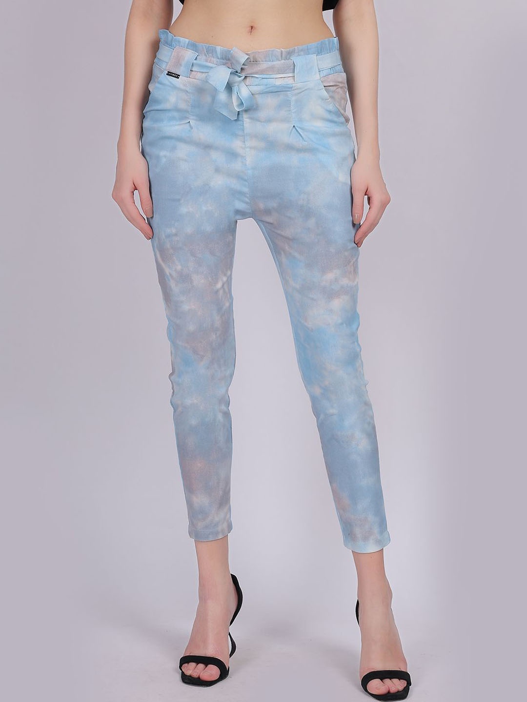 

Aumbe Women Printed Mid-Rise Trousers, Blue