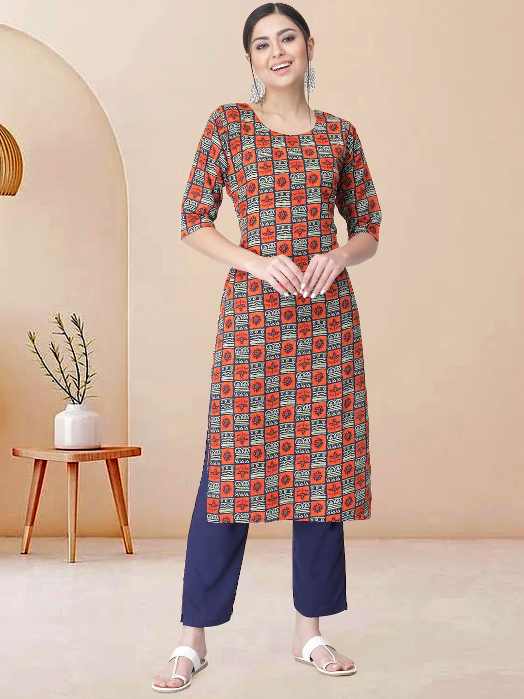 

Moda Rapido Women Ethnic Motifs Printed Regular Kurta with Trousers, Blue