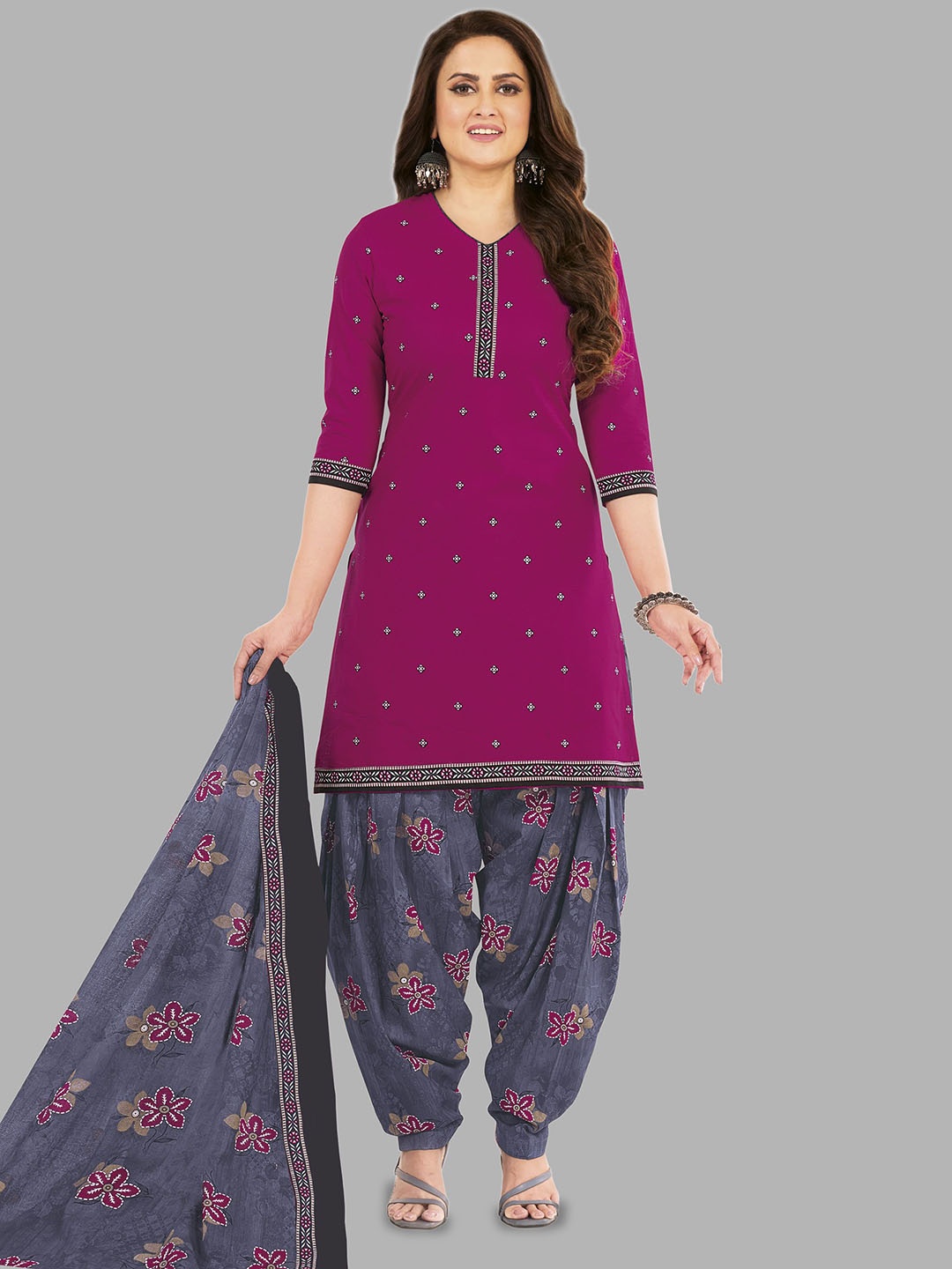 

Simmu Printed Pure Cotton Unstitched Dress Material, Pink