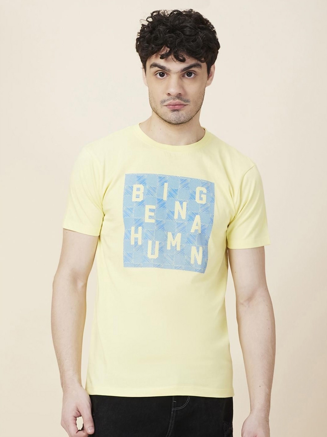 

Being Human Men Typography Printed Round Neck Cotton Slim Fit T-shirt, Yellow