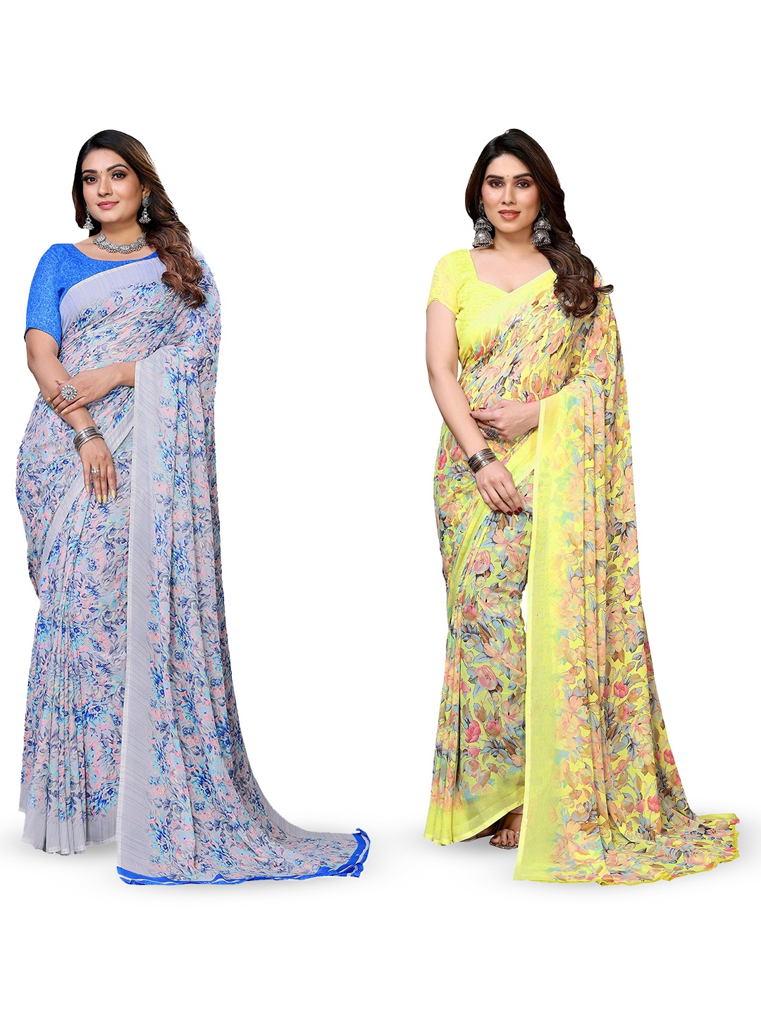 

Moda Rapido Floral Poly Georgette Saree, Blue