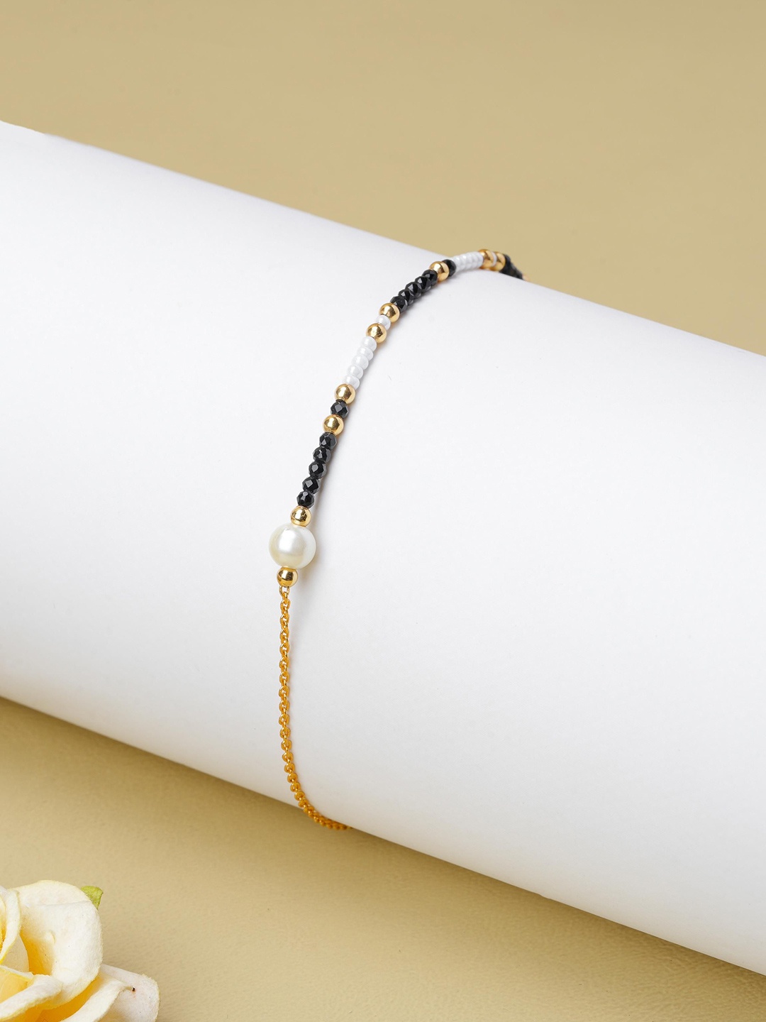 

LIORA 925 Silver Jewellery Sterling Silver Gold-Plated Pearl & Beads Anklet