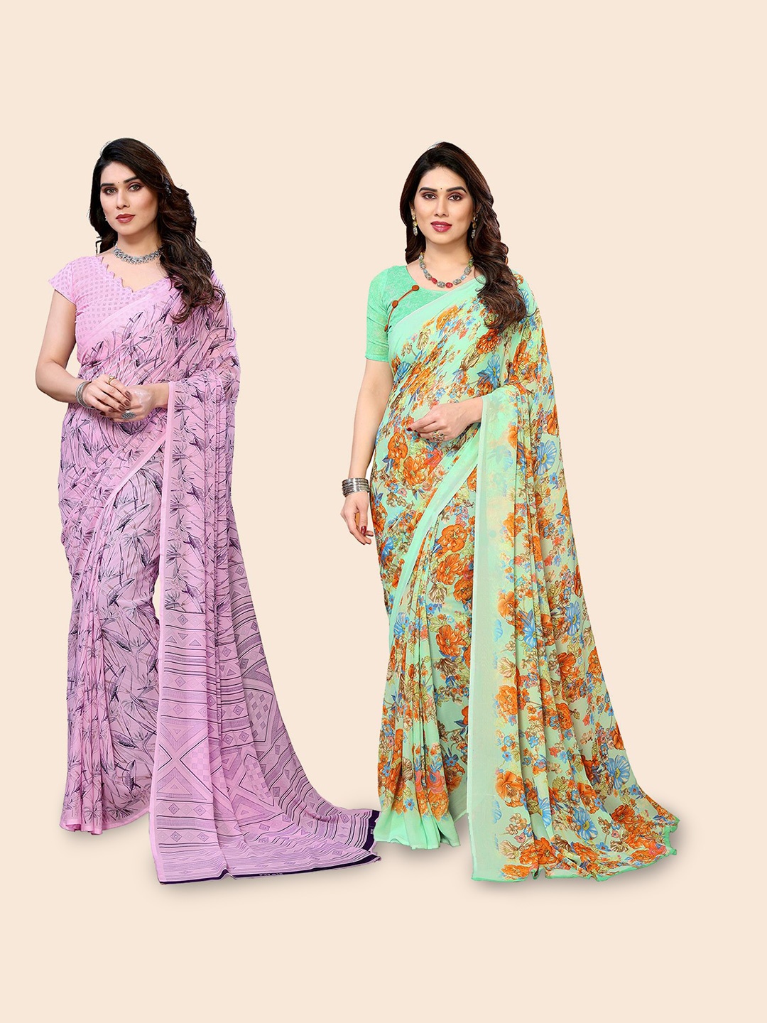 

Moda Rapido Floral Poly Georgette Saree, Pink