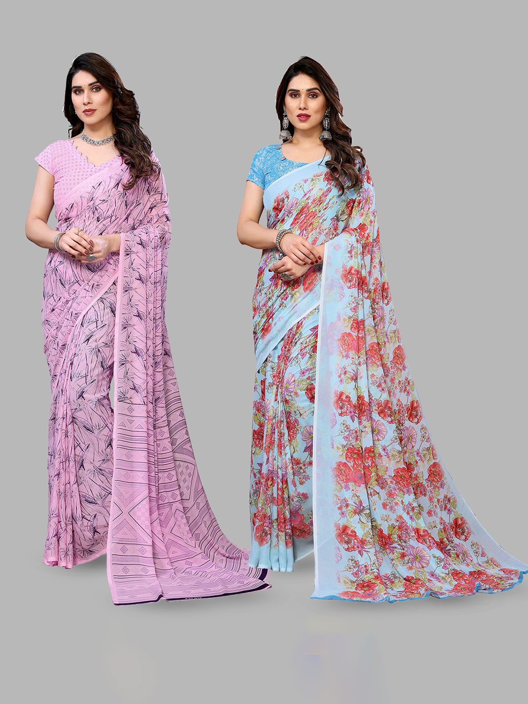 

Moda Rapido Floral Poly Georgette Saree, Blue