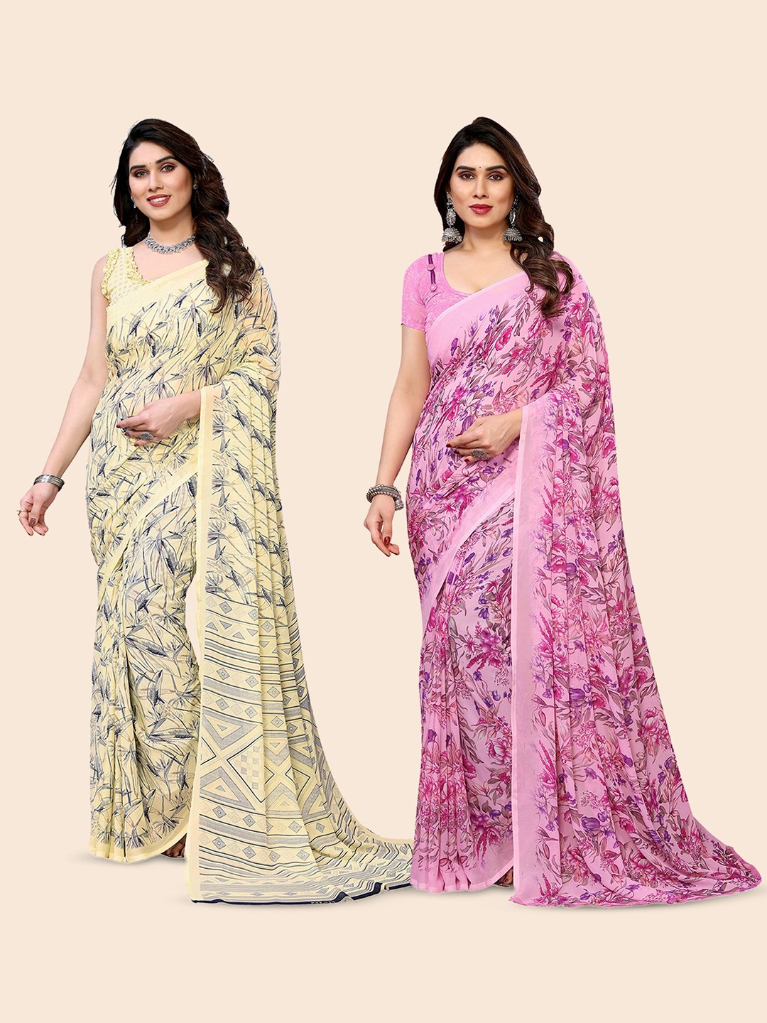 

Moda Rapido Floral Poly Georgette Saree, Beige