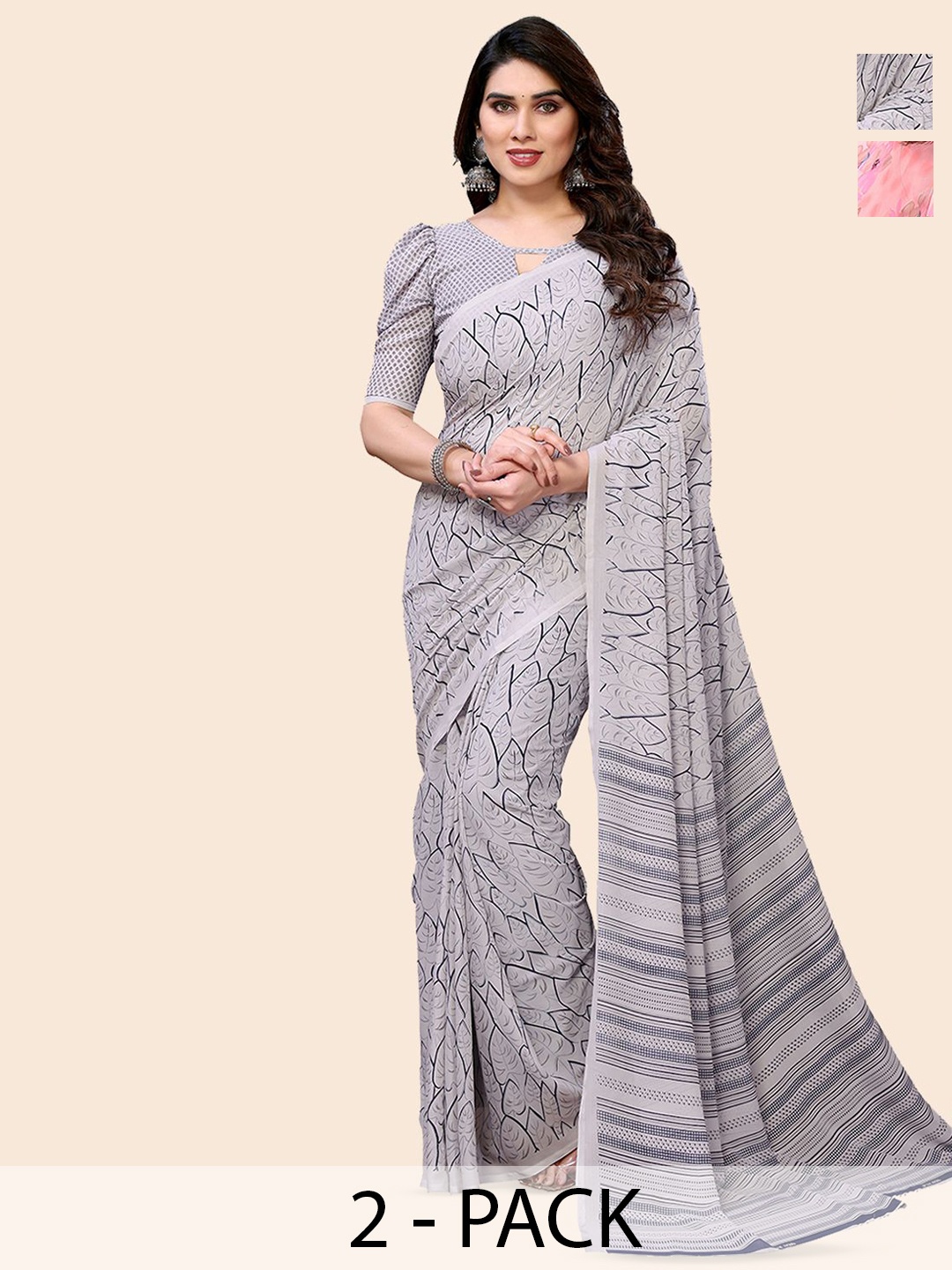 

Moda Rapido Floral Poly Georgette Saree, Grey melange