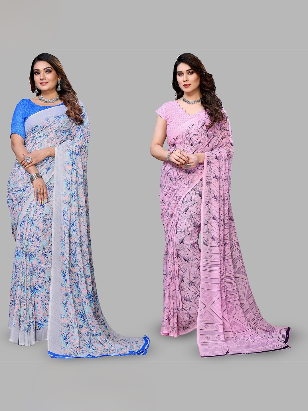 

Moda Rapido Floral Poly Georgette Saree, Blue