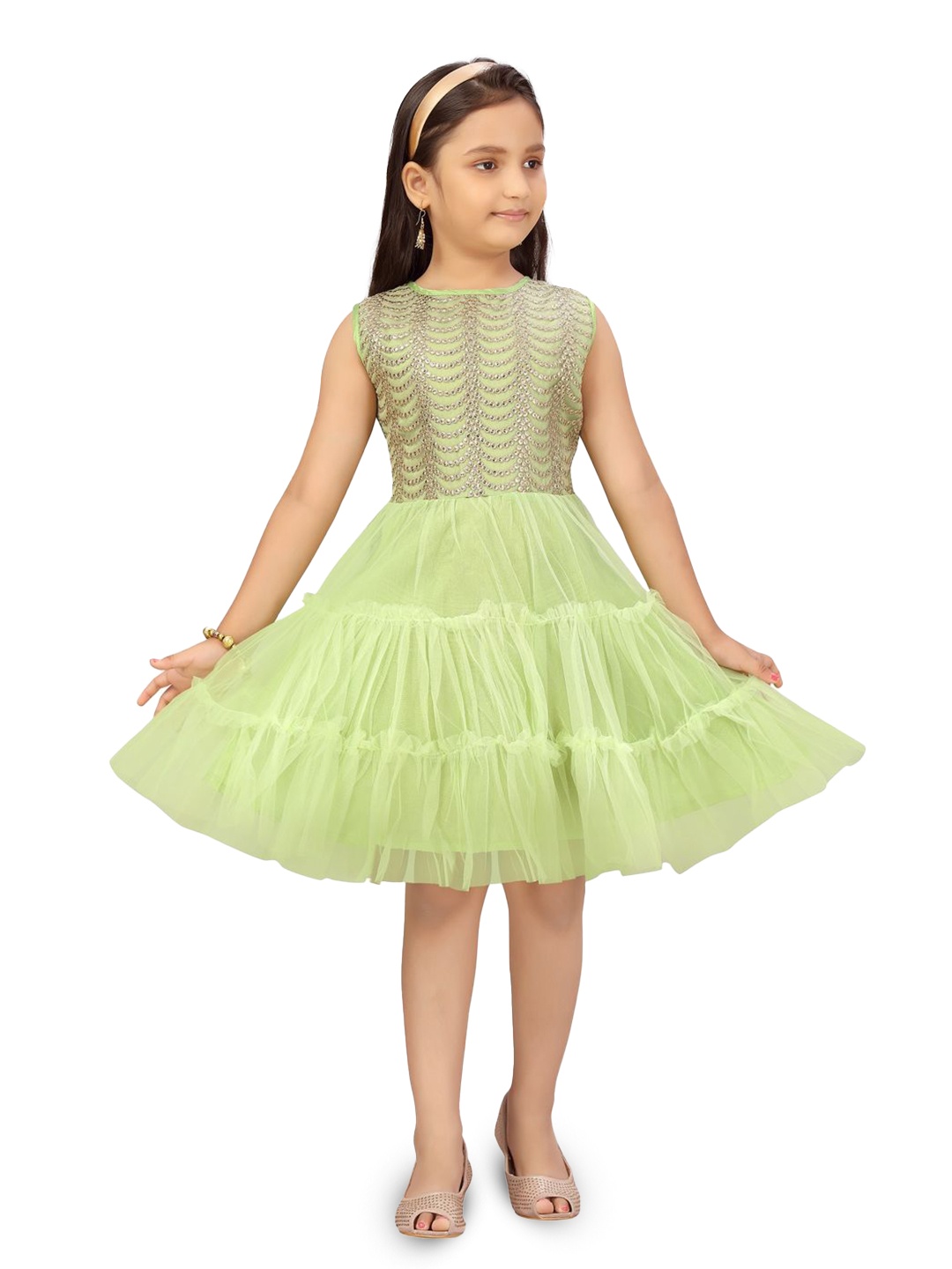 

BAESD Embellished Net A-Line Frock, Sea green