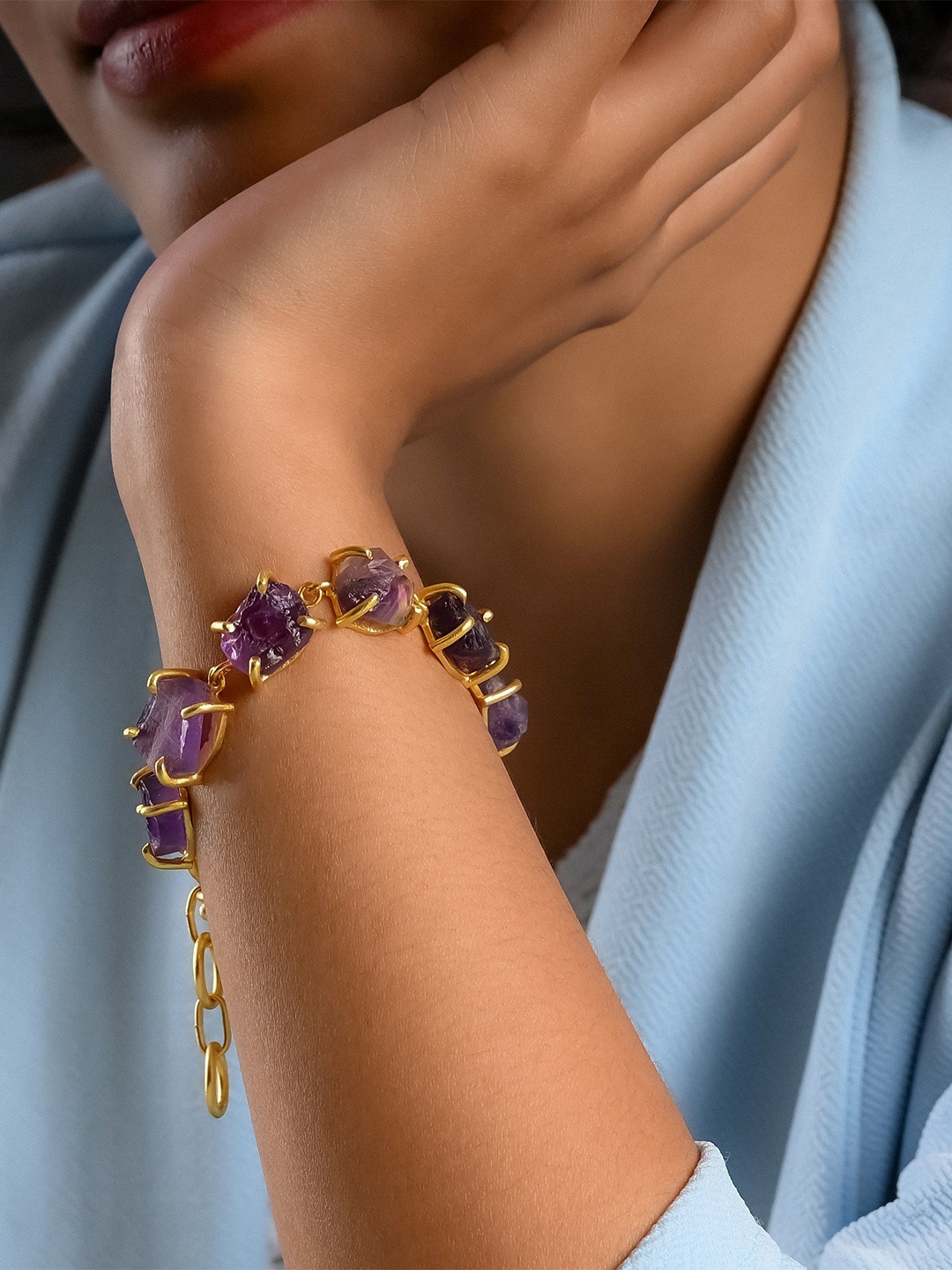

TOTAPARI Unisex Brass Gold-Plated Uncut Amethyst Wraparound Bracelet