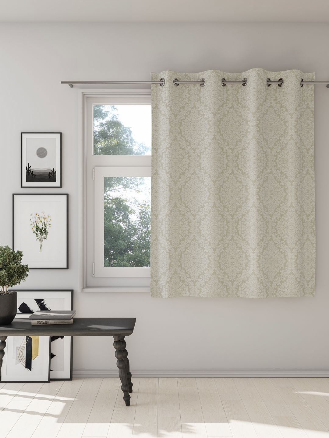 

DDecor White & Grey Ethnic Motifs Room Darkening Window Curtain