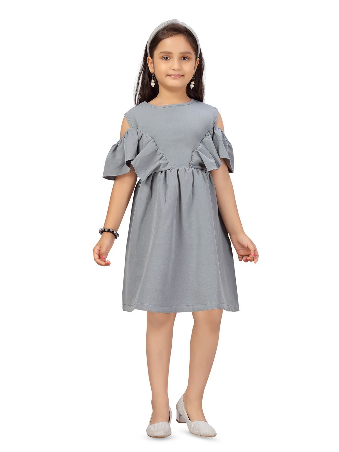 

YK Cold-Shoulder Net Fit & Flare Dress, Grey