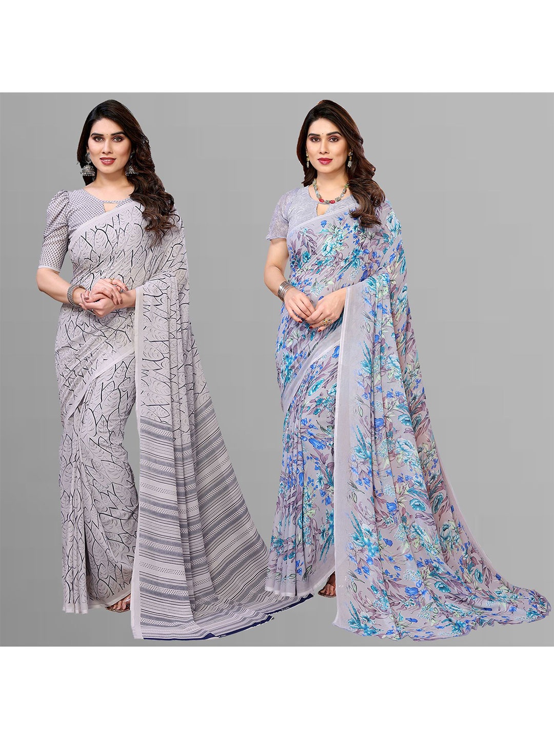 

Moda Rapido Floral Poly Georgette Saree, Grey