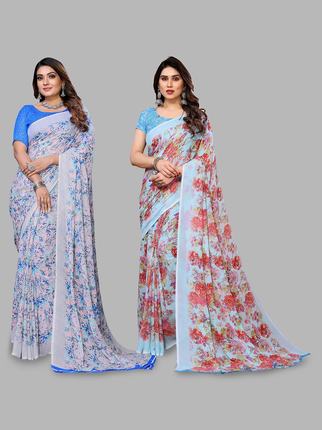 

Moda Rapido Floral Poly Georgette Saree, Blue